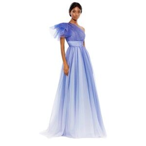 Mac Duggal Glitter Ombre Asymmetric Degradé Fit & Flare Ball Gown US 8